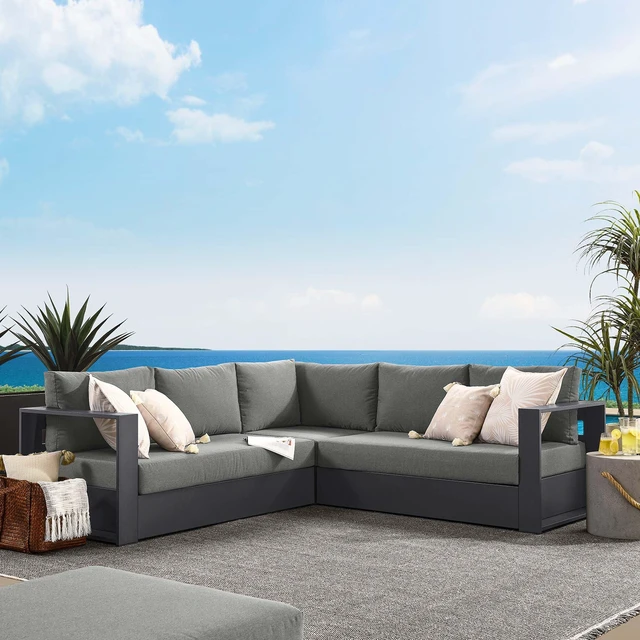 Alt view image 7 of 7 - Tahoe 3-Piece Outdoor Patio Powder-Coated Aluminum Sectional Sofa Set by Modway
