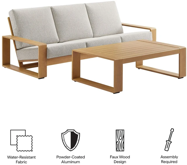 Alt view image 2 of 7 - Lirienne 2-Piece Outdoor Patio Aluminum Faux Wood Furniture Set