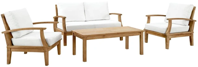 Alt view image 7 of 13 - Marina 4 Piece Outdoor Patio Teak Set - Natural Gray