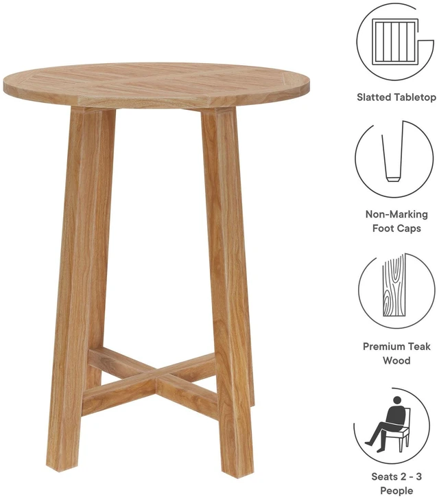 Alt view image 2 of 7 - Wellspring 36" Outdoor Patio Teak Wood Bar Table