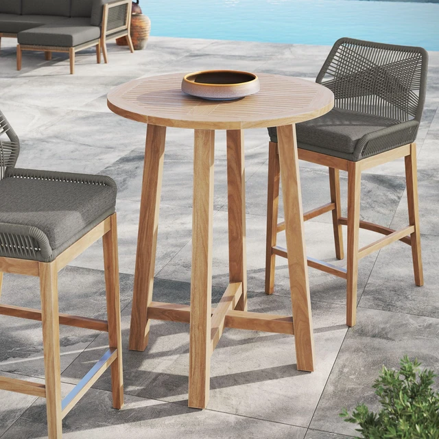 Alt view image 6 of 7 - Wellspring 36" Outdoor Patio Teak Wood Bar Table