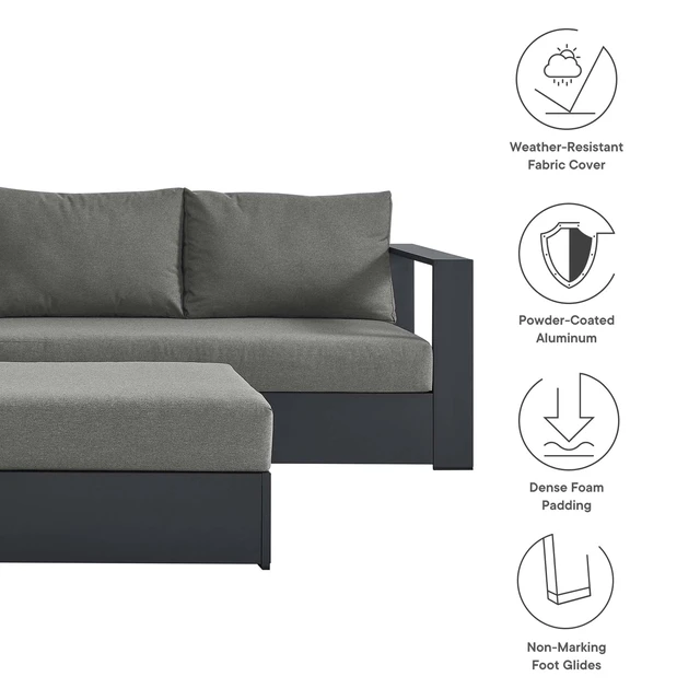 Alt view image 2 of 7 - Tahoe 5-Piece Outdoor Patio Powder-Coated Aluminum Sectional Sofa Set by Modway