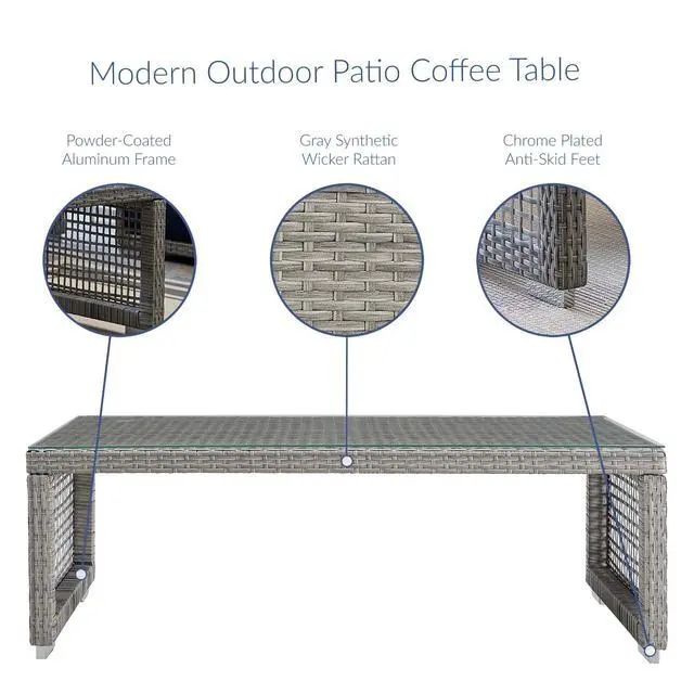 Alt view image 9 of 12 - Aura Rattan Outdoor Patio Coffee Table - Gray