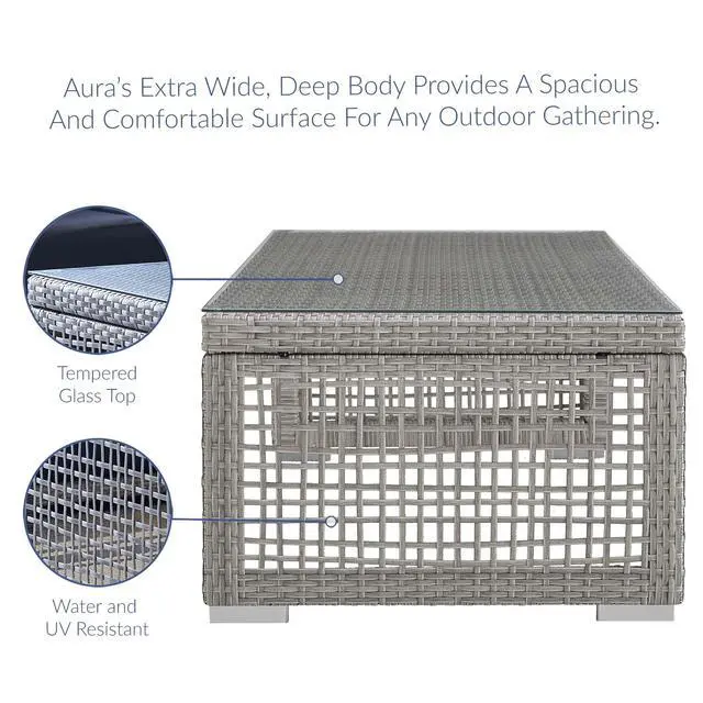 Alt view image 8 of 12 - Aura Rattan Outdoor Patio Coffee Table - Gray