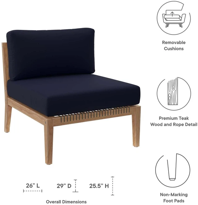 Alt view image 5 of 7 - Clearwater Outdoor Patio Teak Wood Armless Chair Gray Light Brown EEI-5856-GRY-LBR
