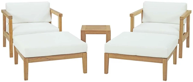 Main image of Bayport 5 Piece Outdoor Patio Teak Set Natural White