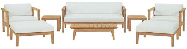 Main image of Bayport 8 Piece Outdoor Patio Teak Set Natural White