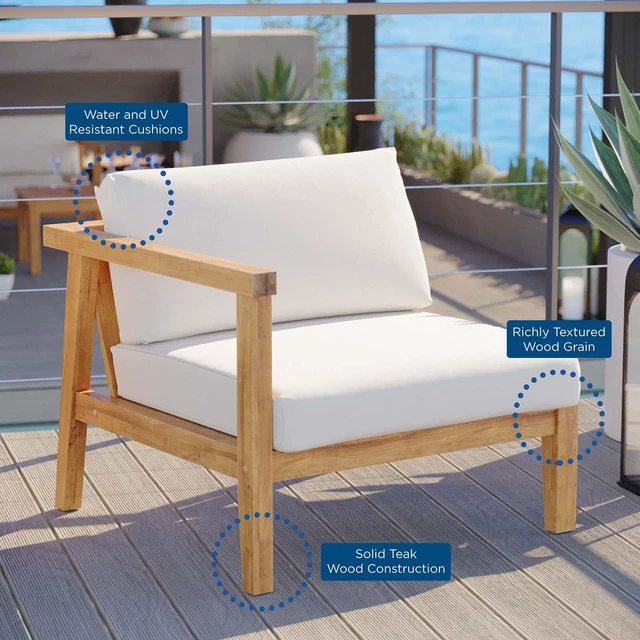 Alt view image 5 of 6 - Bayport Outdoor Patio Teak Wood Left-Arm Chair Natural White