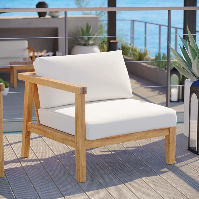 Alt view image 6 of 6 - Bayport Outdoor Patio Teak Wood Left-Arm Chair Natural White