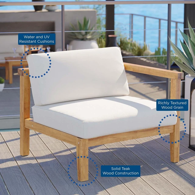 Alt view image 5 of 6 - Bayport Outdoor Patio Teak Wood Right-Arm Chair Natural White