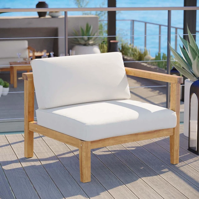 Alt view image 6 of 6 - Bayport Outdoor Patio Teak Wood Right-Arm Chair Natural White