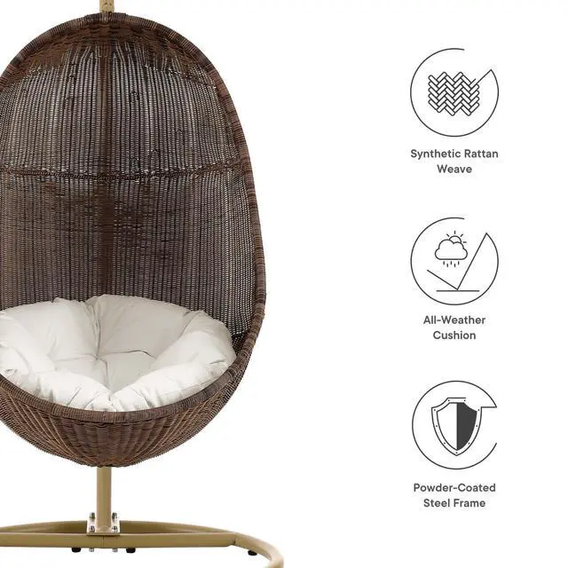 Alt view image 3 of 7 - Bean Outdoor Patio Wood Swing Chair With Stand