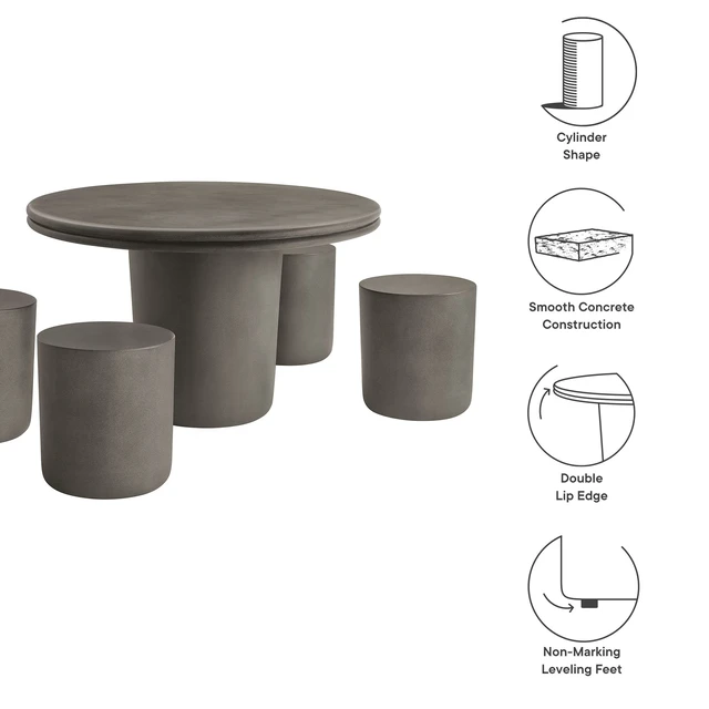 Alt view image 4 of 7 - Brion Indoor - Outdoor Patio Concrete 5 Piece Dining Table Set by Modway