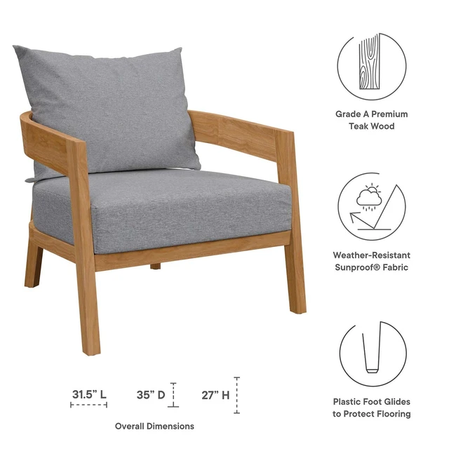 Alt view image 12 of 13 - Brisbane Teak Wood Outdoor Patio Armchair