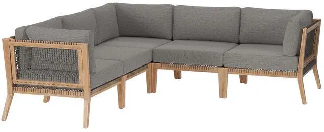 Main image of Clearwater Outdoor Patio Teak Wood 5-Piece Sectional Sofa Gray Graphite EEI-6123-GRY-GPH