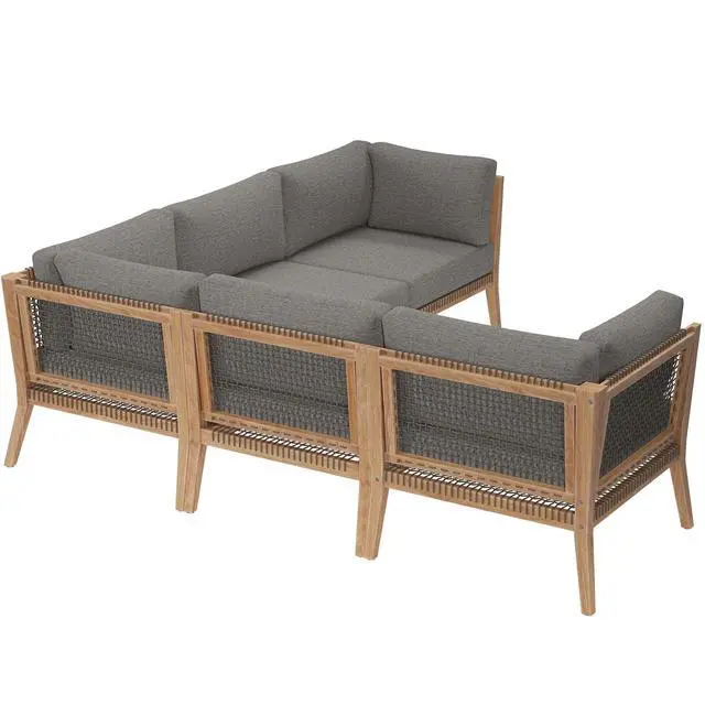 Alt view image 2 of 7 - Clearwater Outdoor Patio Teak Wood 5-Piece Sectional Sofa Gray Graphite EEI-6123-GRY-GPH