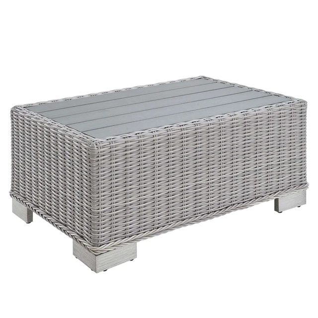 Alt view image 7 of 13 - Conway 32" Outdoor Patio Wicker Rattan Coffee Table Light Gray