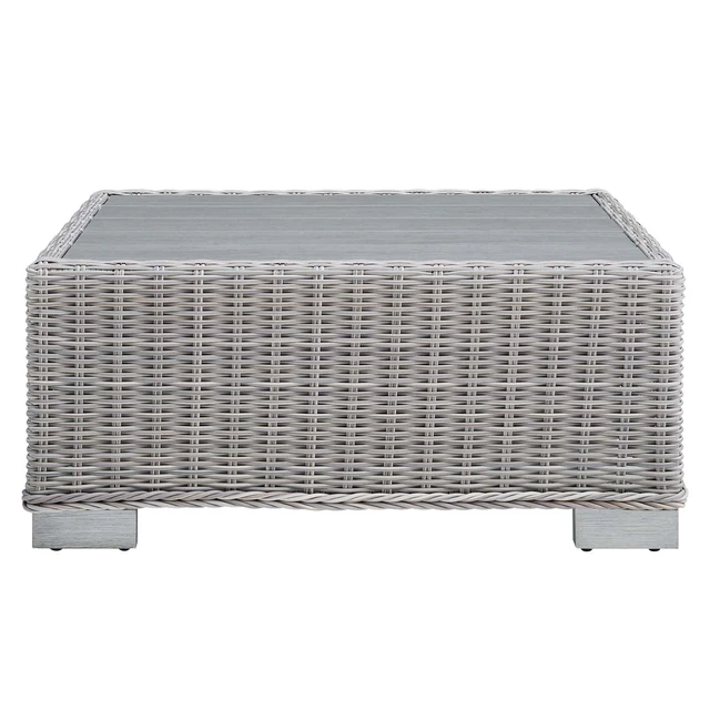 Alt view image 9 of 13 - Conway 32" Outdoor Patio Wicker Rattan Coffee Table Light Gray