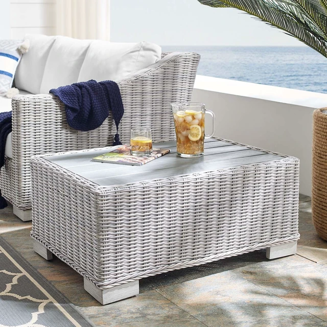 Alt view image 13 of 13 - Conway 32" Outdoor Patio Wicker Rattan Coffee Table Light Gray