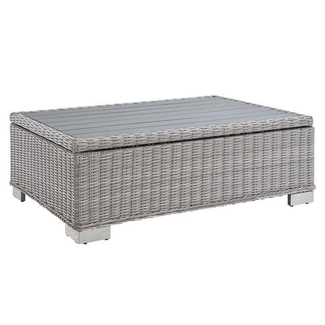 Alt view image 7 of 13 - Conway 45" Outdoor Patio Wicker Rattan Coffee Table Light Gray