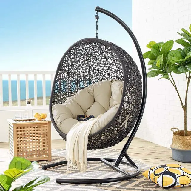 Alt view image 13 of 13 - Encase Sunbrella Swing Outdoor Patio Lounge Chair Black Navy