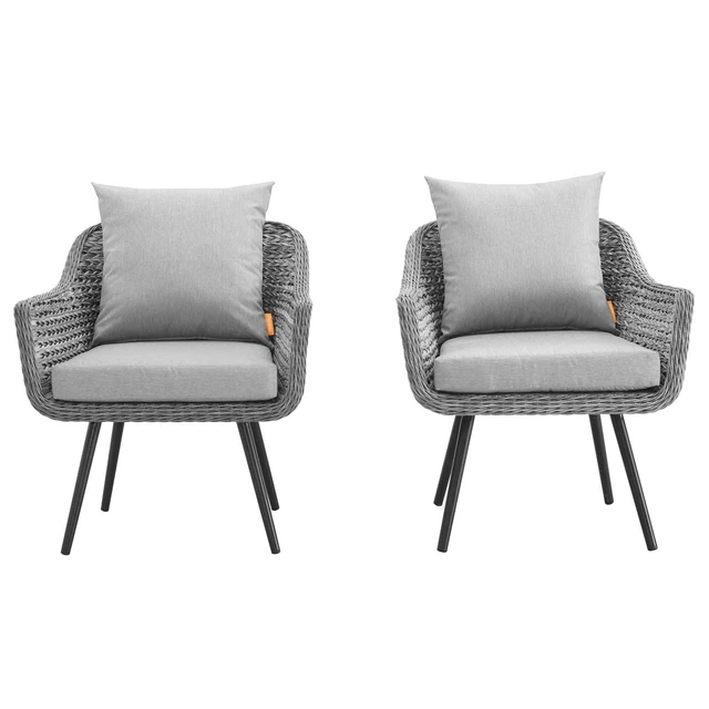 Alt view image 3 of 6 - Endeavor Armchair Outdoor Patio Wicker Rattan Set of 2 Gray Gray