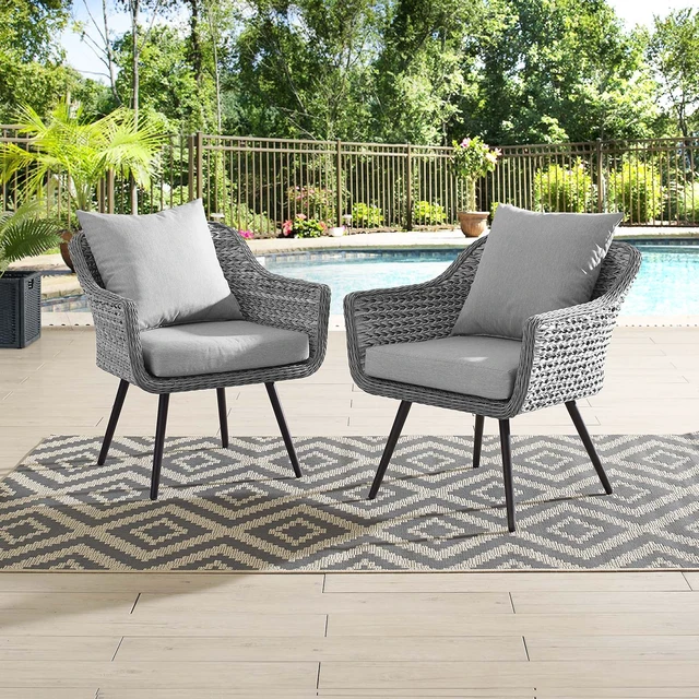 Alt view image 6 of 6 - Endeavor Armchair Outdoor Patio Wicker Rattan Set of 2 Gray Gray