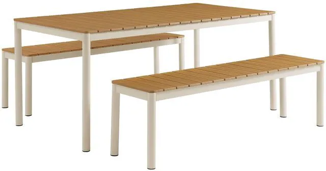 Main image of Finn Outdoor Patio Aluminum Faux Wood Dining Set with Benches