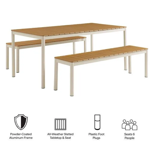 Alt view image 2 of 7 - Finn Outdoor Patio Aluminum Faux Wood Dining Set with Benches