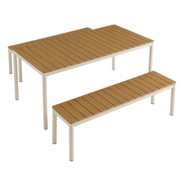 Alt view image 5 of 7 - Finn Outdoor Patio Aluminum Faux Wood Dining Set with Benches