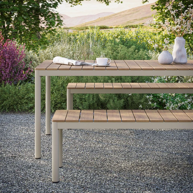 Alt view image 7 of 7 - Finn Outdoor Patio Aluminum Faux Wood Dining Set with Benches
