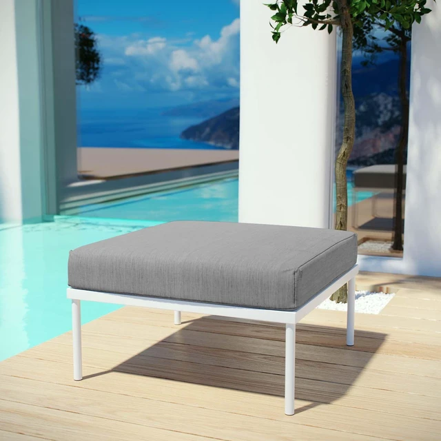 Alt view image 4 of 4 - Harmony Outdoor Patio Aluminum Ottoman White Gray