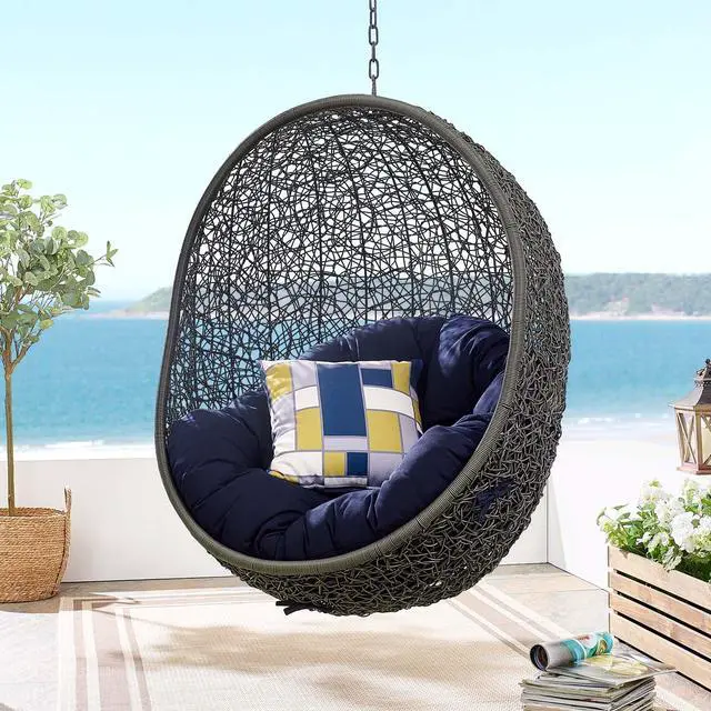 Alt view image 12 of 13 - Hide Sunbrella Fabric Swing Outdoor Patio Lounge Chair Without Stand Gray Navy