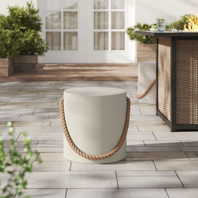 Alt view image 7 of 7 - Isera Indoor - Outdoor Patio Rope Concrete Side Table Stool