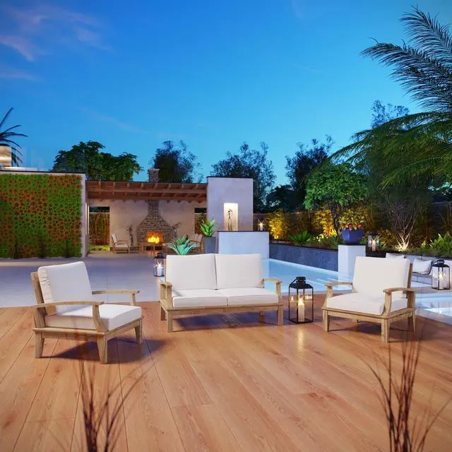 Alt view image 12 of 13 - Marina 3 Piece Outdoor Patio Teak Set - Natural White