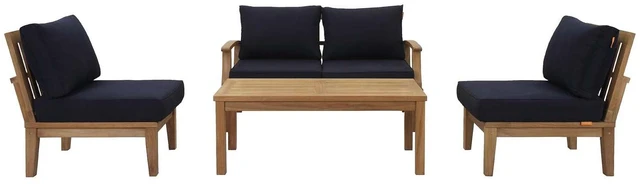 Alt view image 7 of 13 - Marina 5 Piece Outdoor Patio Teak Set - Natural Navy