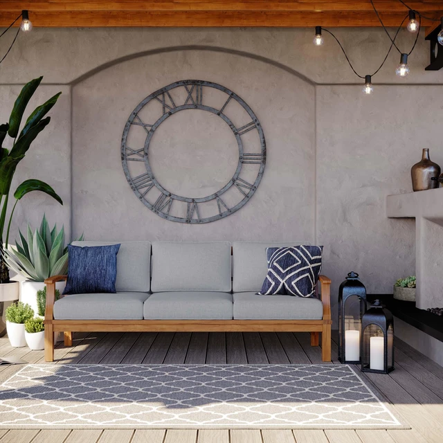 Alt view image 13 of 13 - Marina Outdoor Patio Teak Sofa Natural Navy