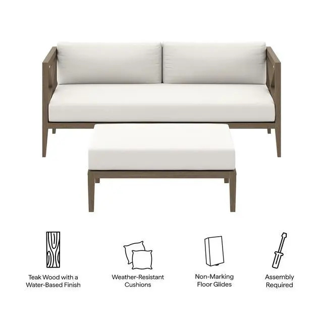Alt view image 2 of 7 - Northlake Outdoor Patio Teak Wood Loveseat and Ottoman Set by Modway
