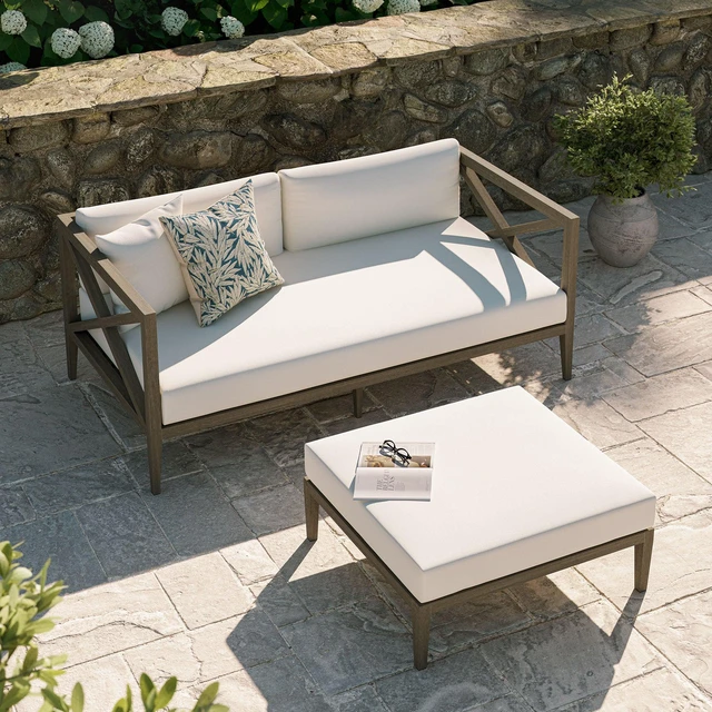 Alt view image 7 of 7 - Northlake Outdoor Patio Teak Wood Loveseat and Ottoman Set by Modway