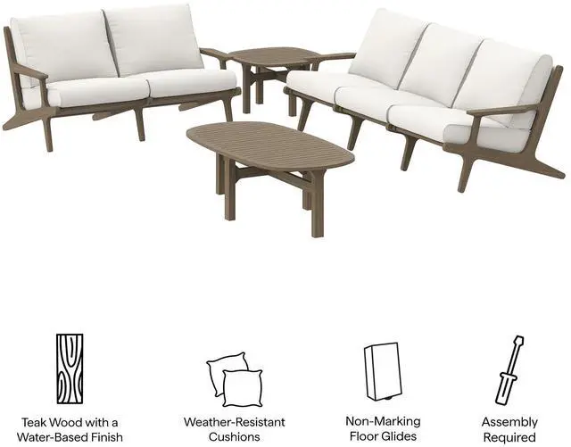 Alt view image 2 of 7 - Saratoga 4-Piece Outdoor Patio Teak Wood Furniture Set by Modway