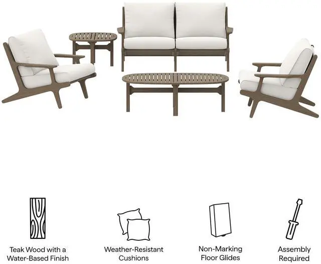 Alt view image 6 of 7 - Saratoga 5-Piece Outdoor Patio Teak Wood Furniture Set by Modway