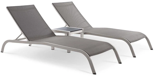 Alt view image 2 of 7 - Savannah 3 Piece Outdoor Patio Mesh Set, Chaise Lounge Chairs, Aluminum, Set of 2 or 4