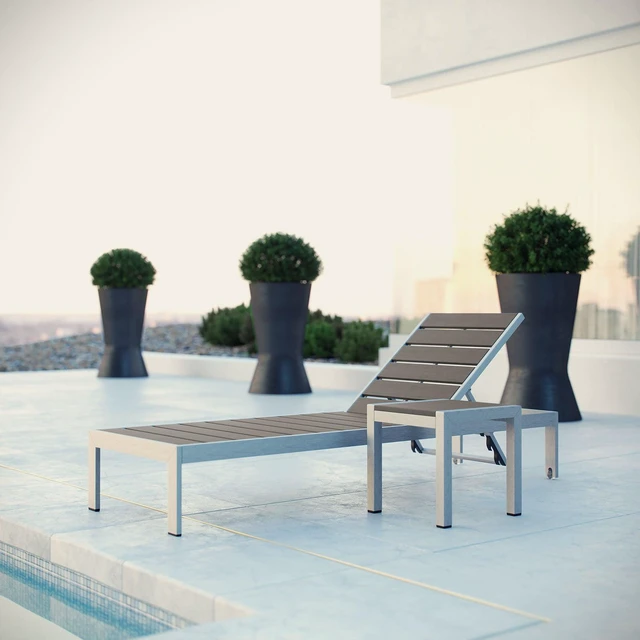 Alt view image 12 of 12 - Shore 2 Piece Outdoor Patio Aluminum Set - Silver Gray