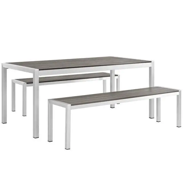 Alt view image 7 of 12 - Shore 3 Piece Outdoor Patio Aluminum Dining Set - Silver Gray