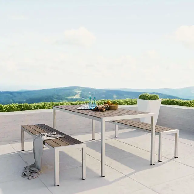 Alt view image 12 of 12 - Shore 3 Piece Outdoor Patio Aluminum Dining Set - Silver Gray