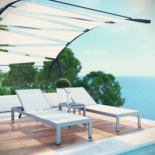Alt view image 13 of 13 - Shore 3 Piece Outdoor Patio Aluminum Set - Silver White
