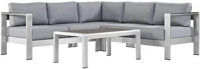 Alt view image 7 of 13 - Shore 4 Piece Outdoor Patio Aluminum Sectional Sofa Set - Silver Gray