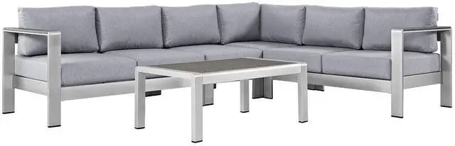 Alt view image 7 of 13 - Shore 5 Piece Outdoor Patio Aluminum Sectional Sofa Set - Silver Gray