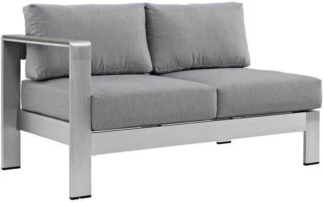 Alt view image 8 of 13 - Shore 5 Piece Outdoor Patio Aluminum Sectional Sofa Set - Silver Gray