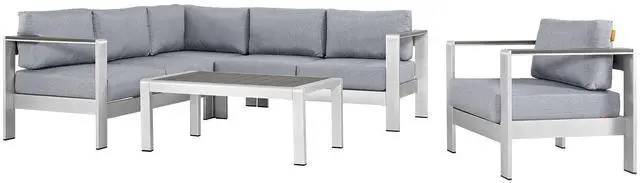 Alt view image 7 of 13 - Shore 5 Piece Outdoor Patio Aluminum Sectional Sofa Set - Silver Gray